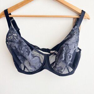 Lajaby Navy Blue Sheer Floral Underwire Bra 34E